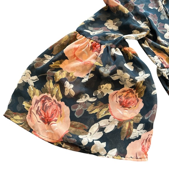 Show Me Your Mumu Teal Sheer Floral Lace up Front Peplum Cottagecore Blouse Sz M - Picture 8 of 15